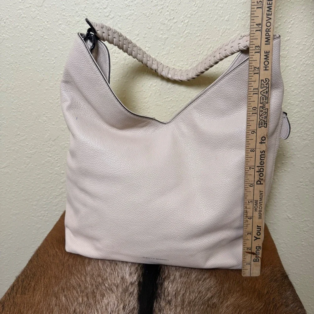 Rebecca Minkoff Chain Hobo Bag Cream Leather Handle Side Zippers‎ Quiet Luxury